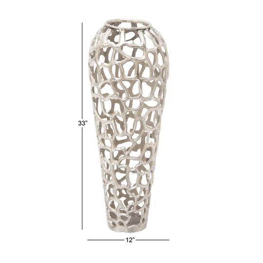 33" Silver Aluminum Contemporary Vase